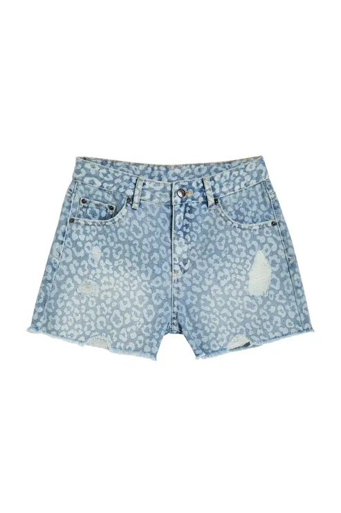 Tractr Leopard Denim Shorts