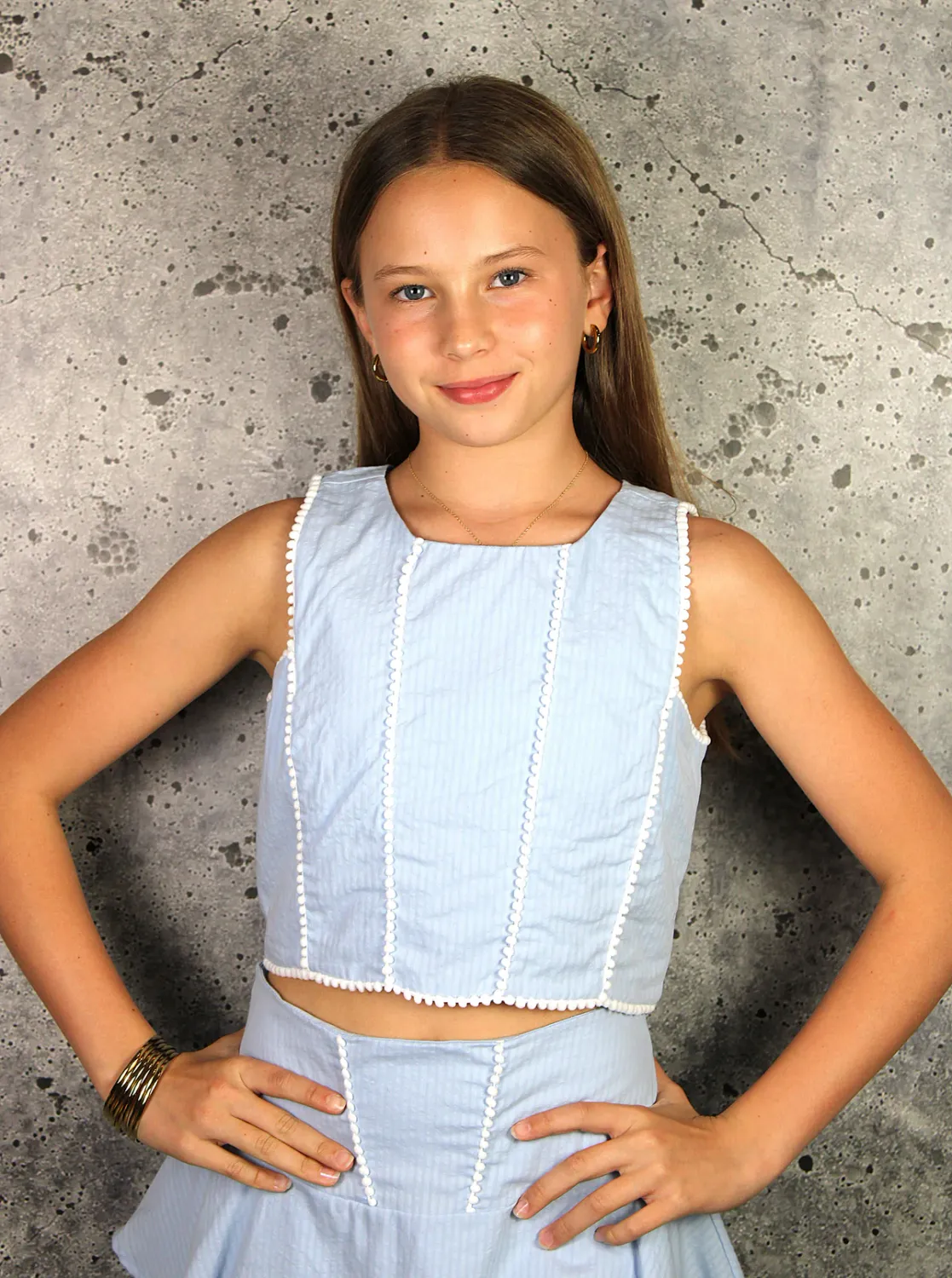 If So Pom Pom Trim Skort Set-Blue