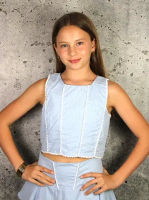 If So Pom Pom Trim Skort Set-Blue