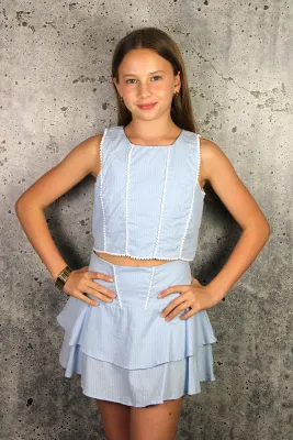 If So Pom Pom Trim Skort Set-Blue