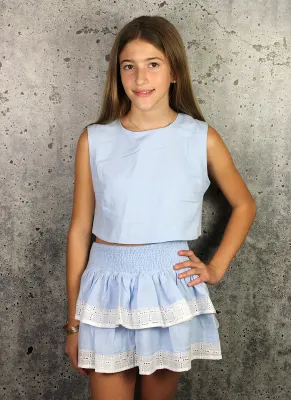 If So Eyelet Trim Skirt-Blue