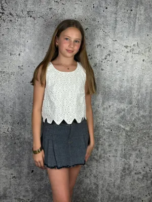 If So 2 Toned Eyelet Top-White/Beige