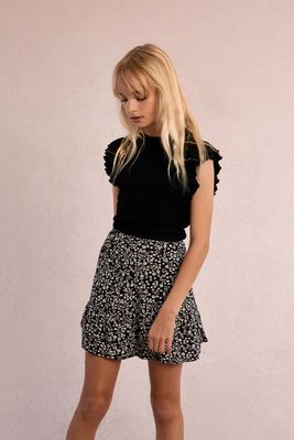 MB Black Ruffle Sleeve Knit Top