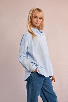 MB Blue Stripe Button Down Top