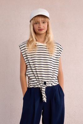 MB White &amp; Navy Stripe Top