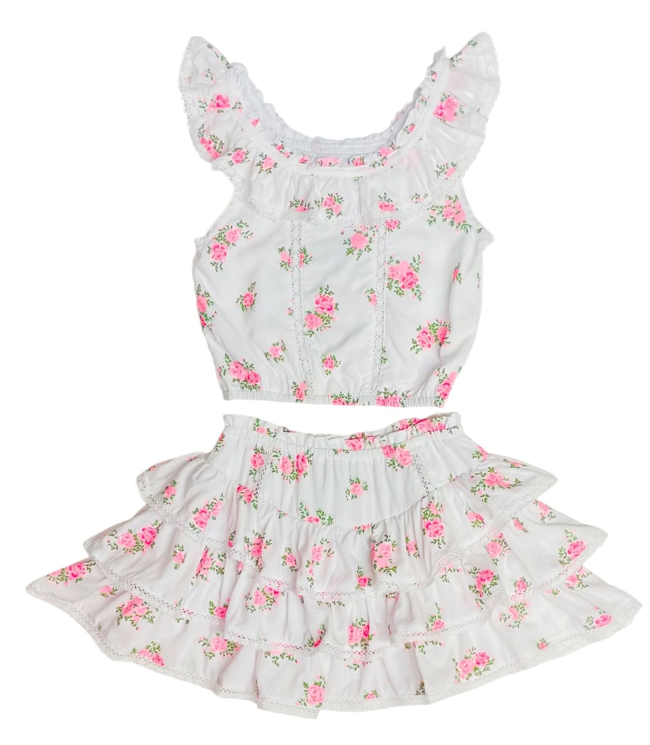 FBZ White &amp; Pink Floral Skirt Set