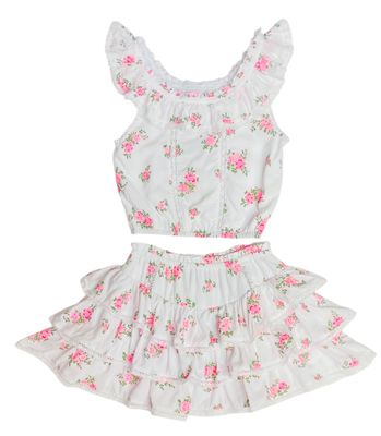 FBZ White &amp; Pink Floral Skirt Set