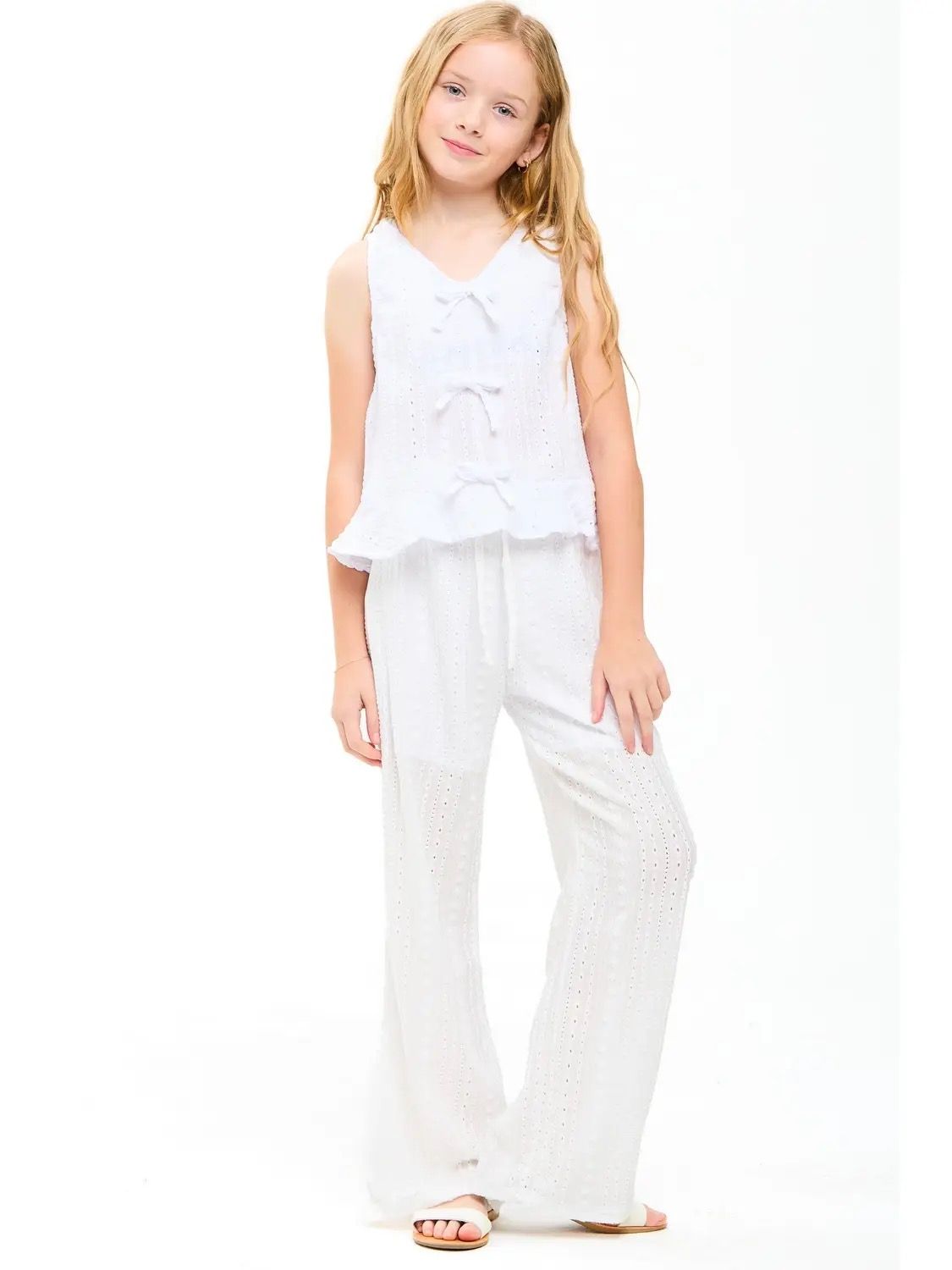 White Emb Eyelet Wide Leg Pant