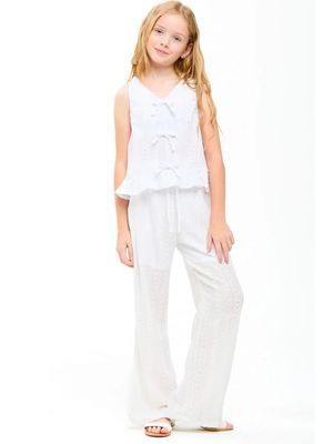 White Emb Eyelet Wide Leg Pant