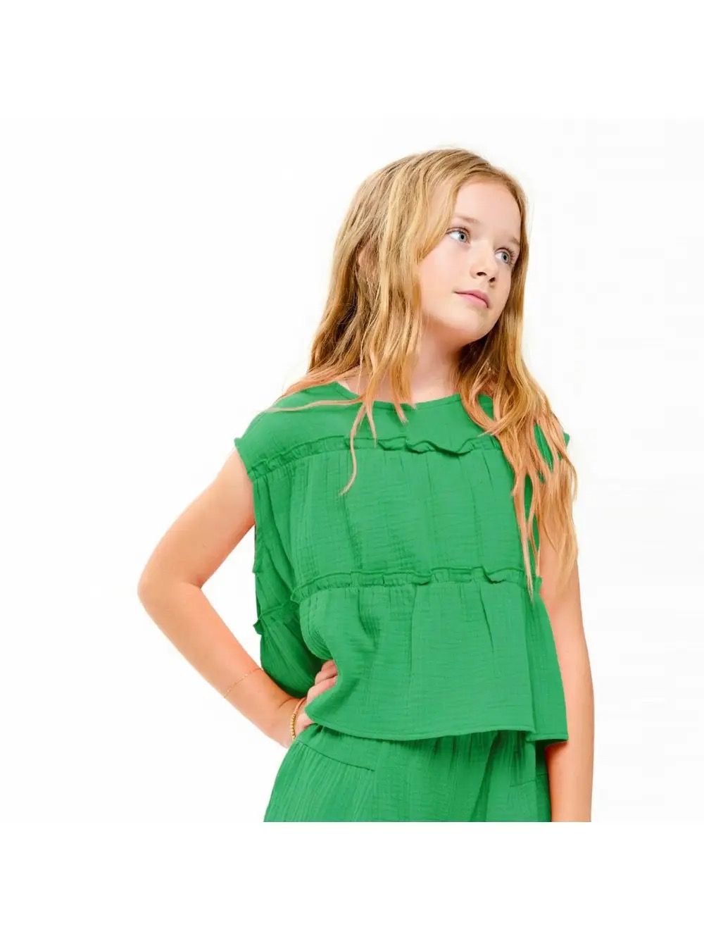 Green Gauze Tiered Top