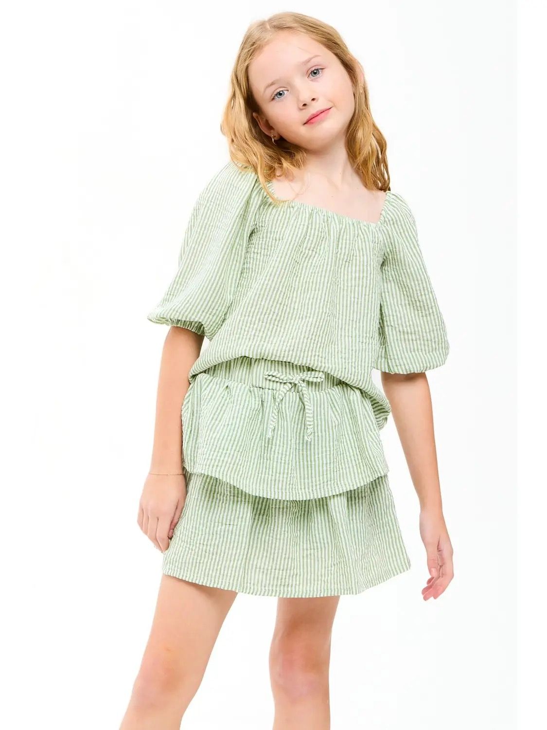  Sage Balloon Sleeve Stripe Top