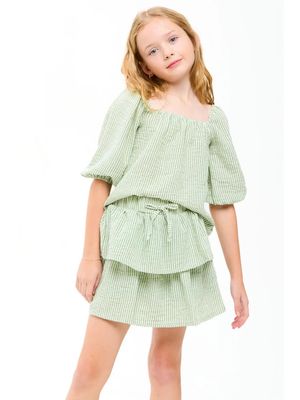  Sage Balloon Sleeve Stripe Top