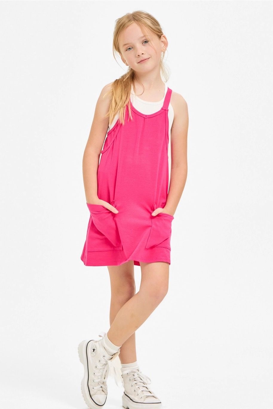 GG Tank Dress w/ Bulit in Romper-Hot Pink