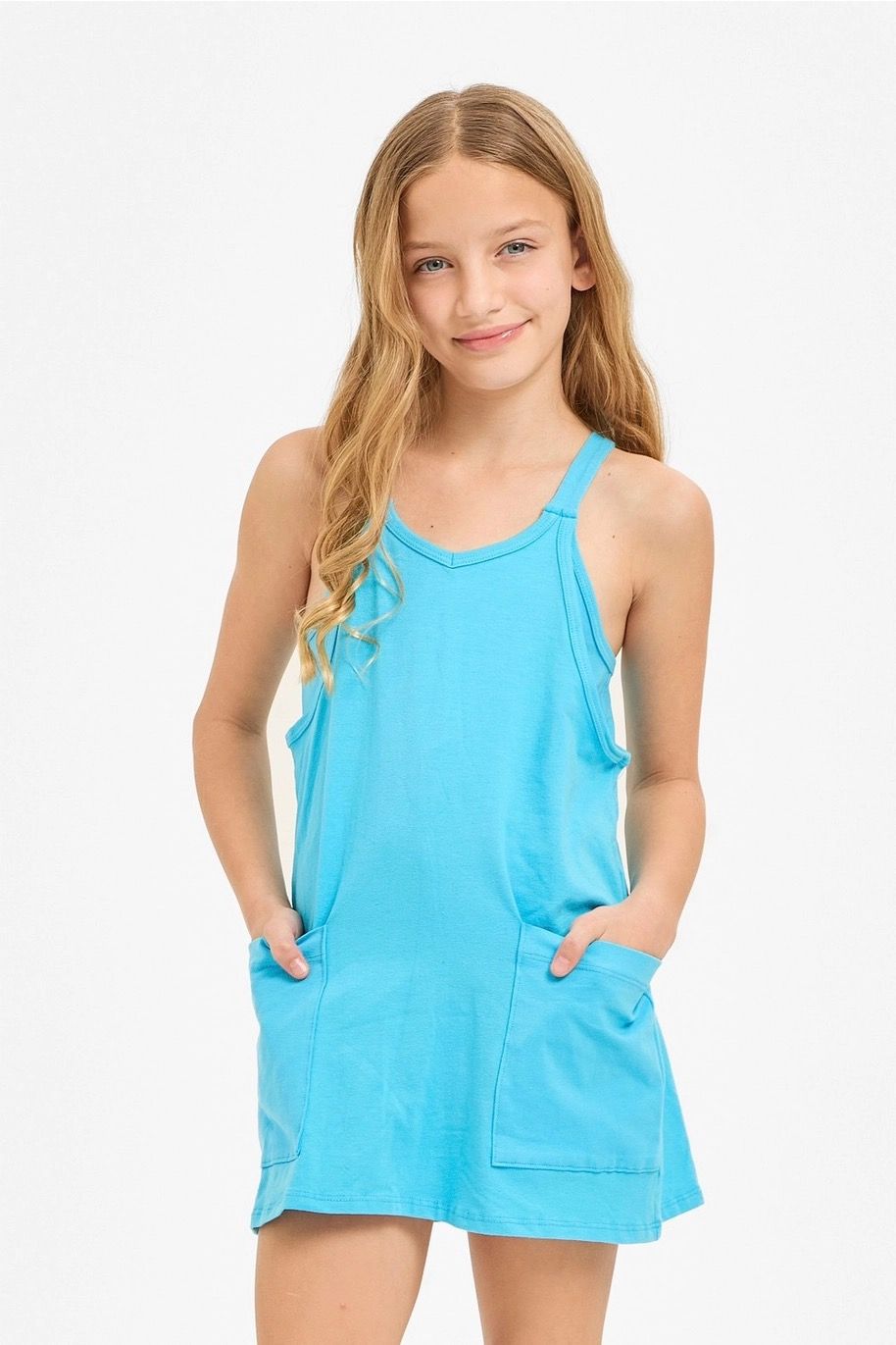 GG Tank Dress w/ Bulit in Romper-Aqua Blue
