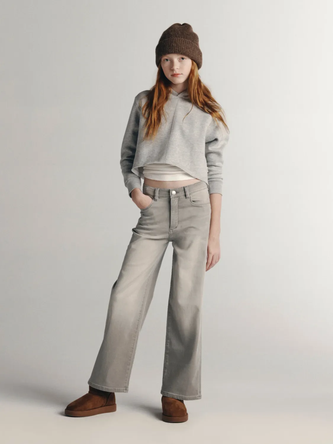 Lily Wide Leg Jeans-Washed Grey