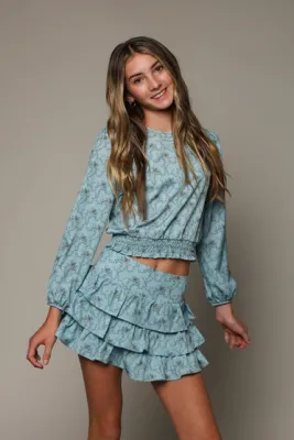 Glacier Blooms 3 Tiered Mini Skirt