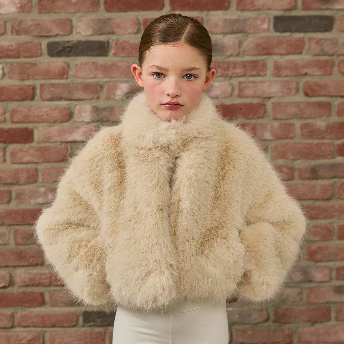 Faux Fur Crop Jacket-Creme Oat