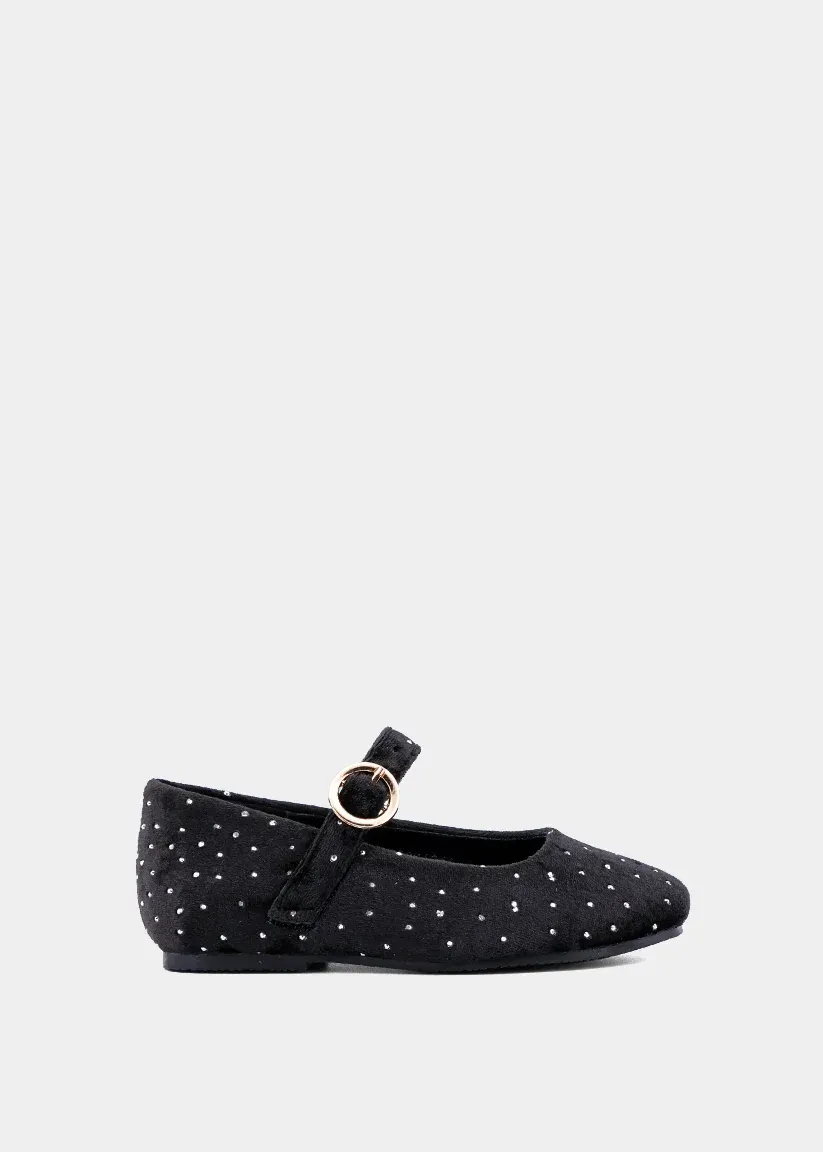 Annabelle Mini Black Velvet Flats