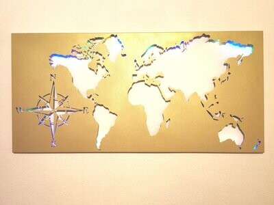 Wandbild Metall Weltkarte golden 117x57cm Wanddeko