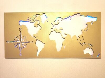 Wandbild Metall Weltkarte golden 117x57cm Wanddeko Wandbild Metall Weltkarte golden 117x57cm Wanddeko