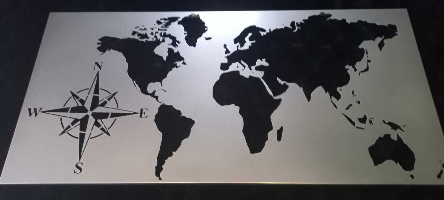 Wandbild Metall Weltkarte silber 117x57cm Wanddeko