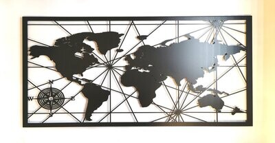Wandbild Metall Weltkarte schwarz 117x57cm Wanddeko