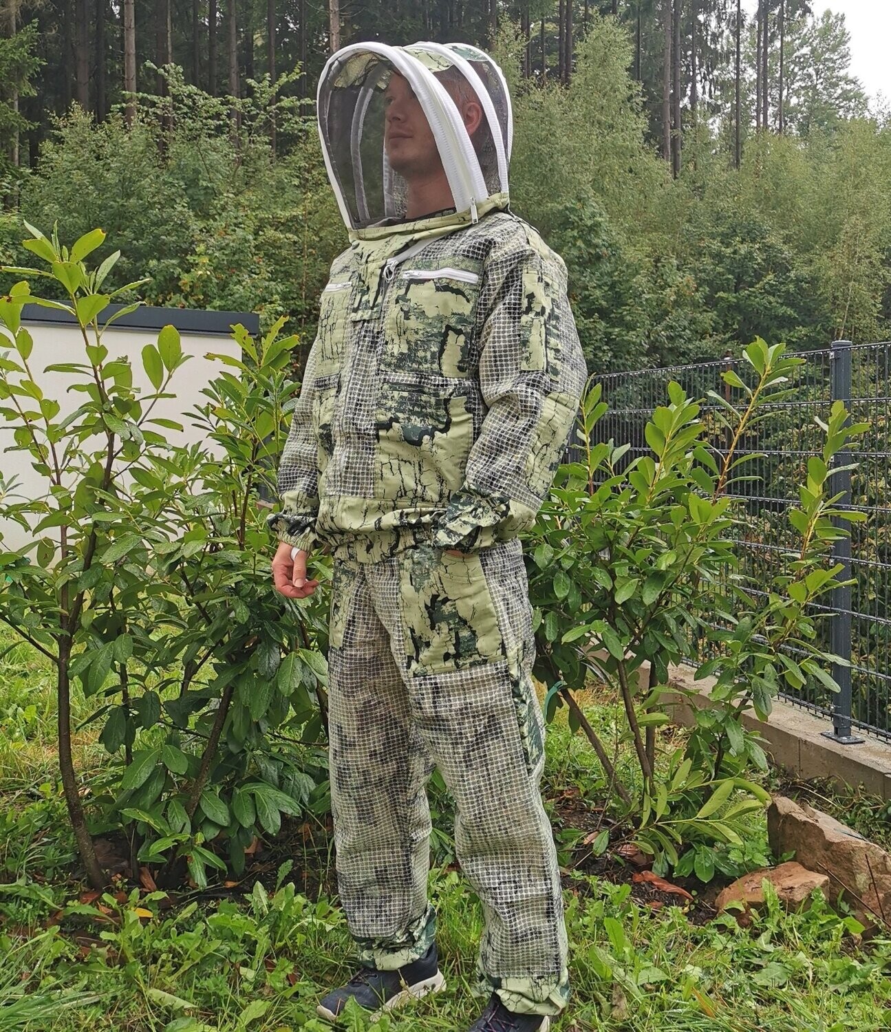 Imkeranzug (Jacke +Hose ) Overall 3-lagig, mit Atmungsnetz und  Fechtschleier Camo grün mit Logo