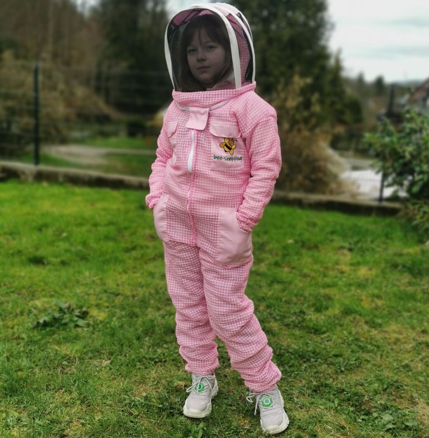 Kinder Imkeranzug  Overall 3-lagig, mit Atmungsnetz und Fechtschleier rosa
