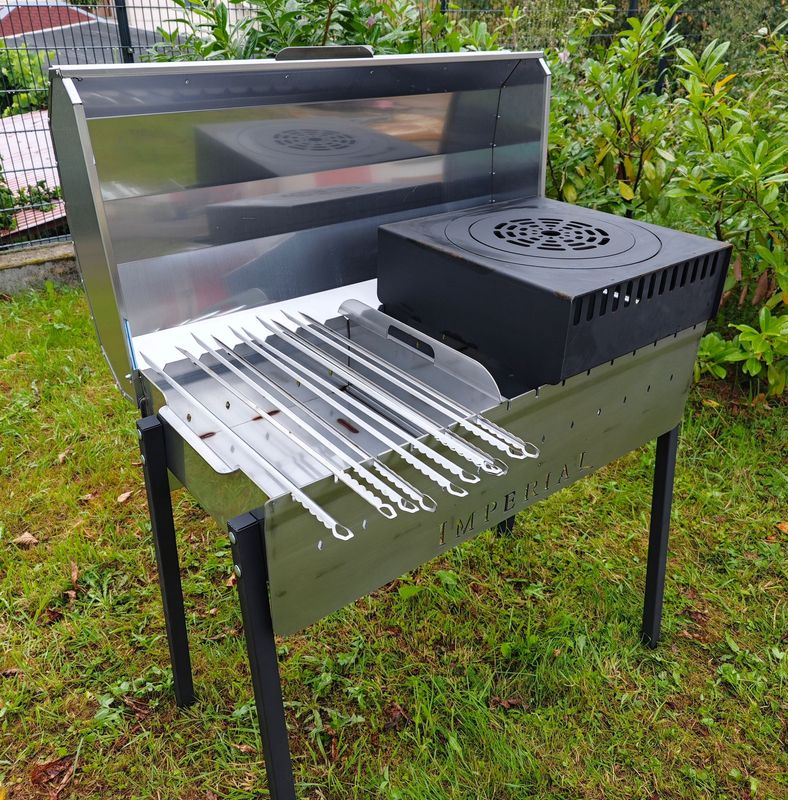 IMPERIAL Edelstahl 3mm Grill Mangal 40x90cm , Grill auf Spießen ,Kochen im Topf und Pfane, Grill auf Rost