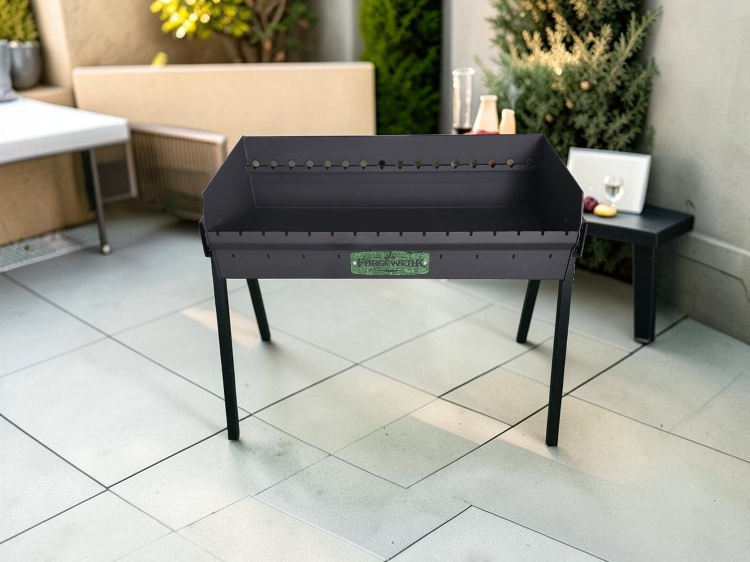 FORGEWERK  3mm Stahl Grill Mangal 40x90cm , Grill auf Spießen ,Kochen im Topf und Pfane, Grill auf Rost, Option: Mangal ohne Zubehör