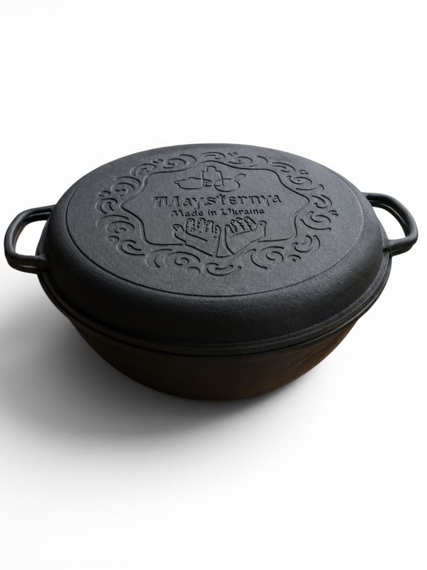 15L Kasan aus Gusseisen WOK aus Usbekistan Kessel Kazan mit Grill-Pfannendeckel