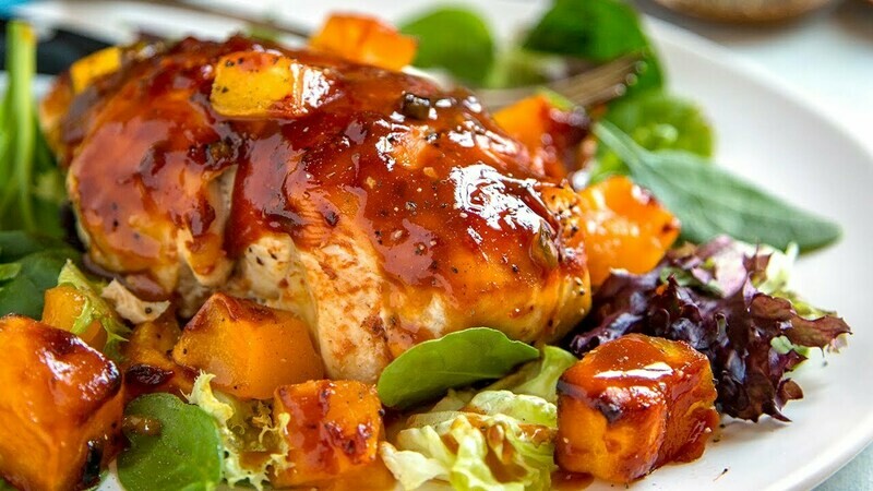 Smokin&#39; Summer Mesquite Smoked Maple Mango BBQ Chicken Thighs &amp; Sweet Potatoes