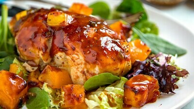 Smokin&#39; Summer Mesquite Smoked Maple Mango BBQ Chicken Thighs &amp; Sweet Potatoes