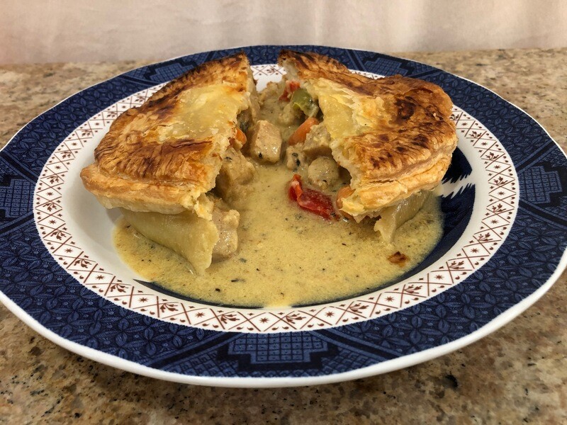 Puffed Pastry Savory Thai Yellow Curry Chicken and Carrot Pies - 6 Hand Held&#39;s or 4 Pot Pie&#39;s