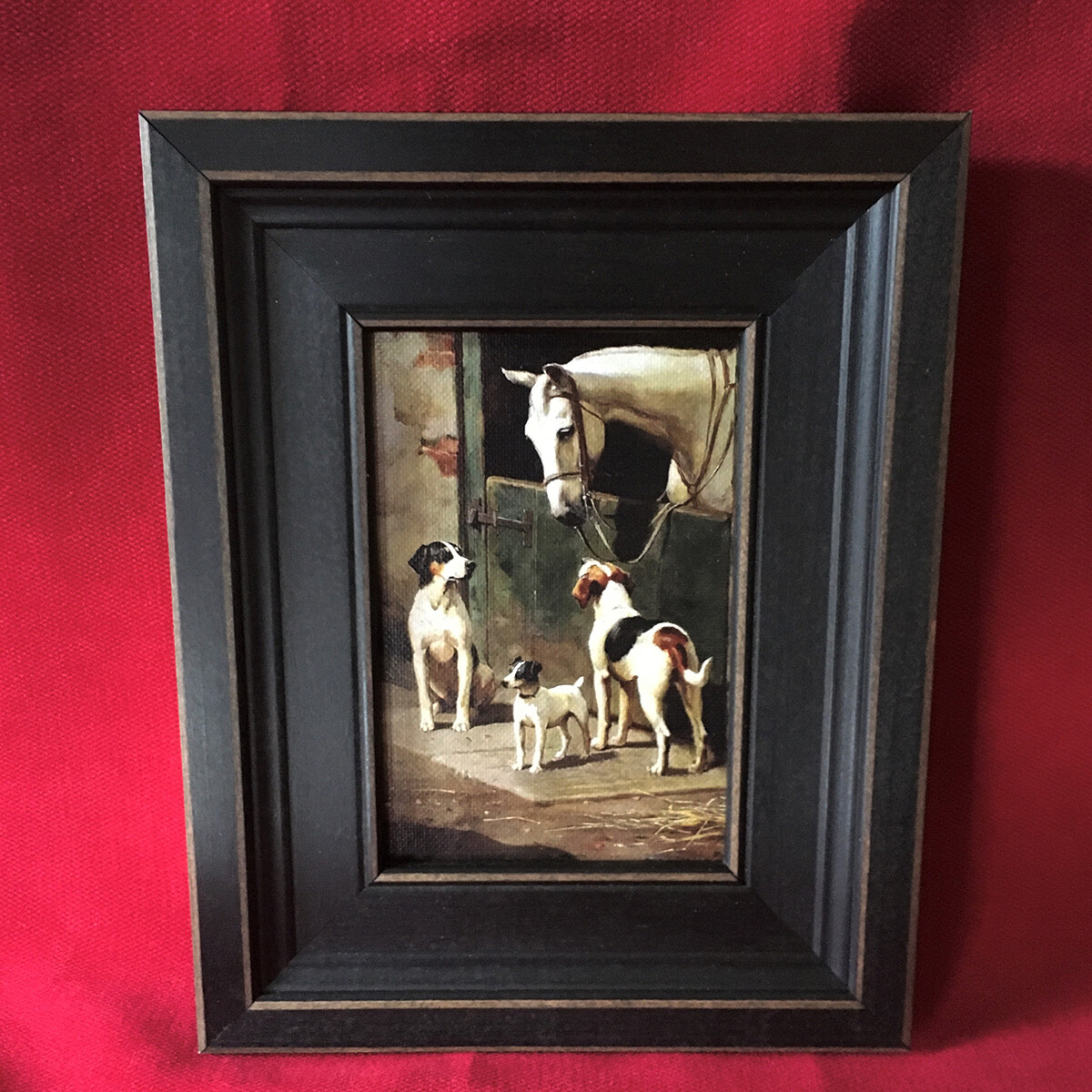 Dogs and Horse at the Stable Framed Canvas Dogs and Horse at the Stable Framed Canvas