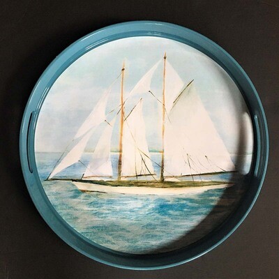 Sailboat Lacquered Round Serving Tray