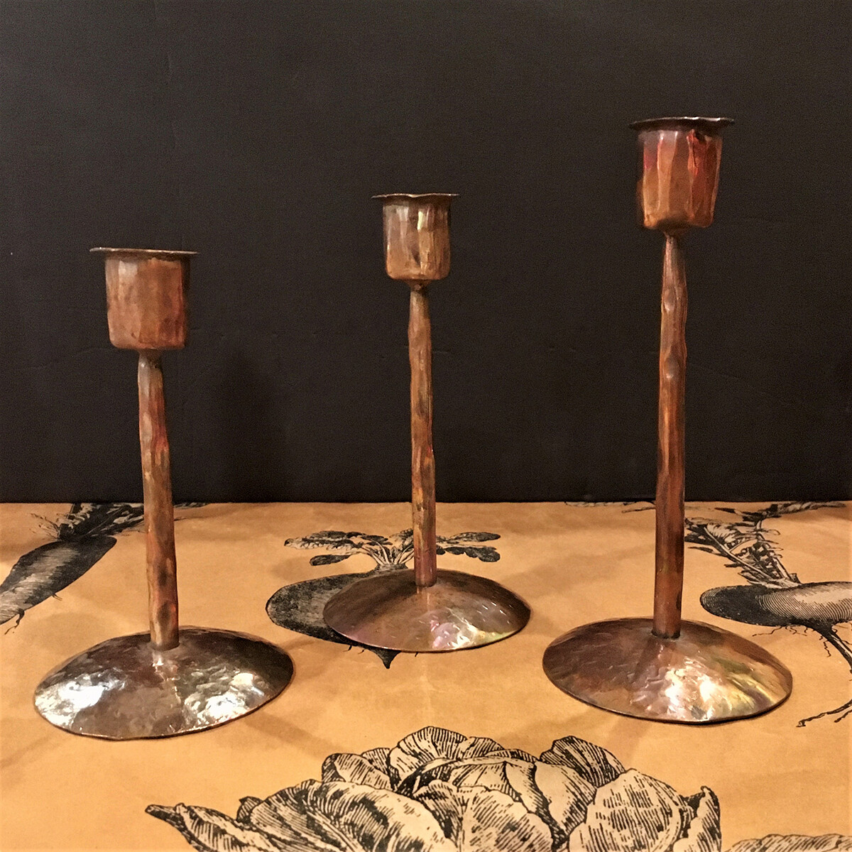 Burnt Copper Finish Metal Taper Candle Holder Set