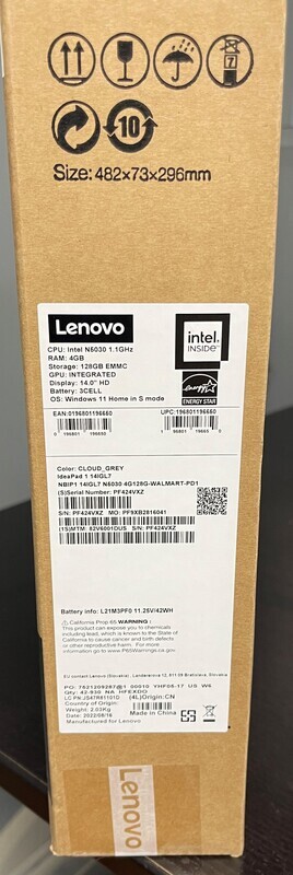 Computadora NUEVA Lenovo IdeaPad1 14IGL7
Pentium Silver N5030 128GB eMMc 4GB 14&quot; Windows 11