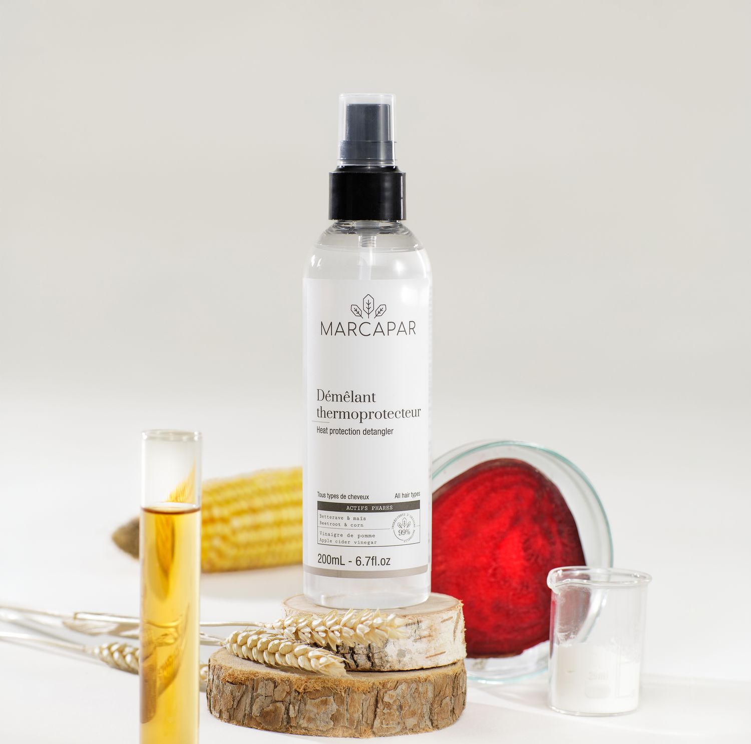 (NOUVEAU )Démêlant thermoprotecteur 200ML Soin sans rinçage 99% d'ingrdients d'origine naturelle EXTRAIT DE RACINES DE BETTERAVE ET AMIDON DE MAÏS HYDROLYSÉ Protège de la chaleur