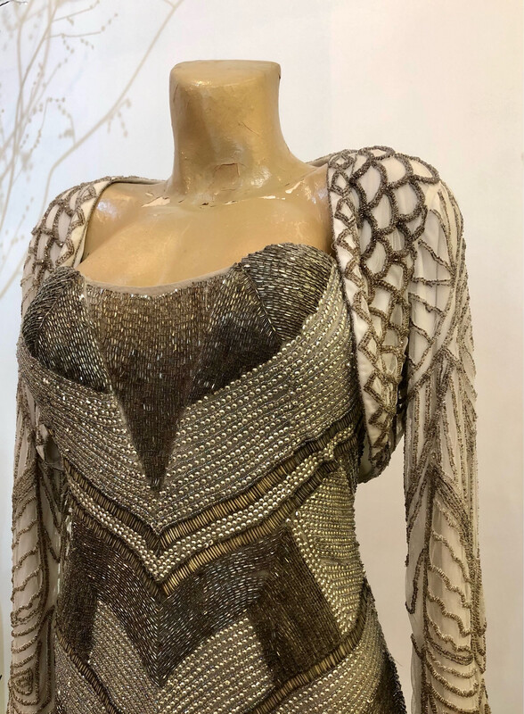 Metallic Fully Beaded Cropped Jacket