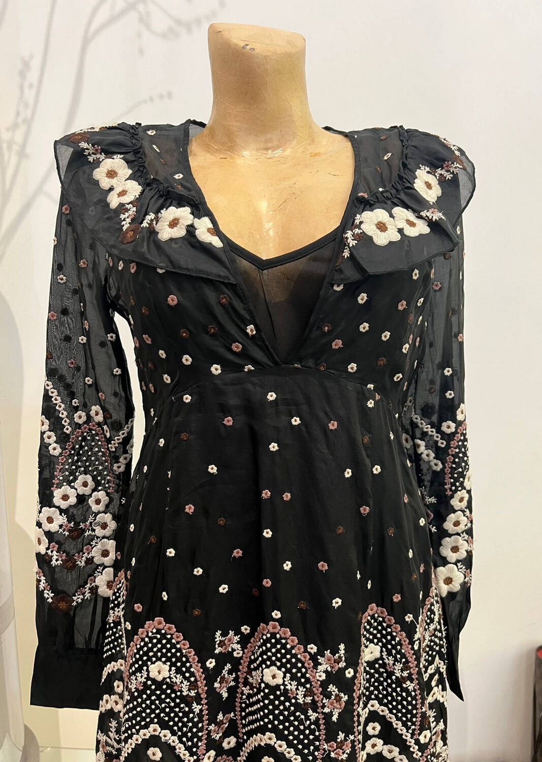 Flower Embroidered Organza/silk Dress