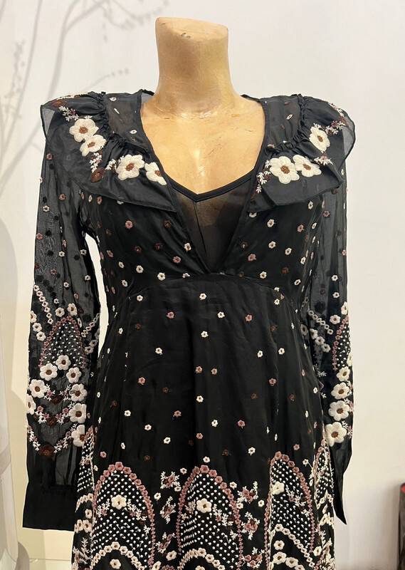 Flower Embroidered Organza/silk Dress