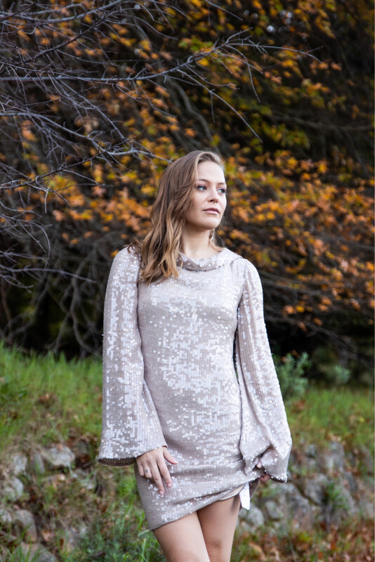 Cowl Neckline Fully Sequins Dress With Low Back