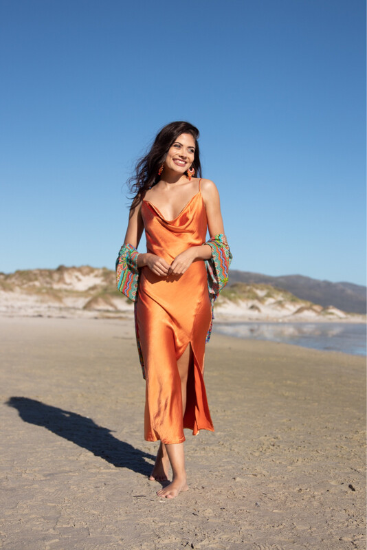 Burnt orange silk slip dress 2025