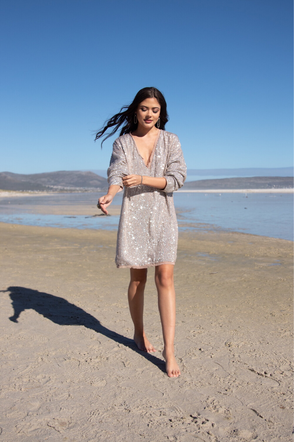 Fully Beaded Metallic Studded Cocktail Dress