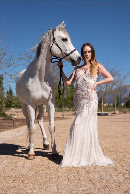 Nude White And Pink Floral Beaded Ballgown