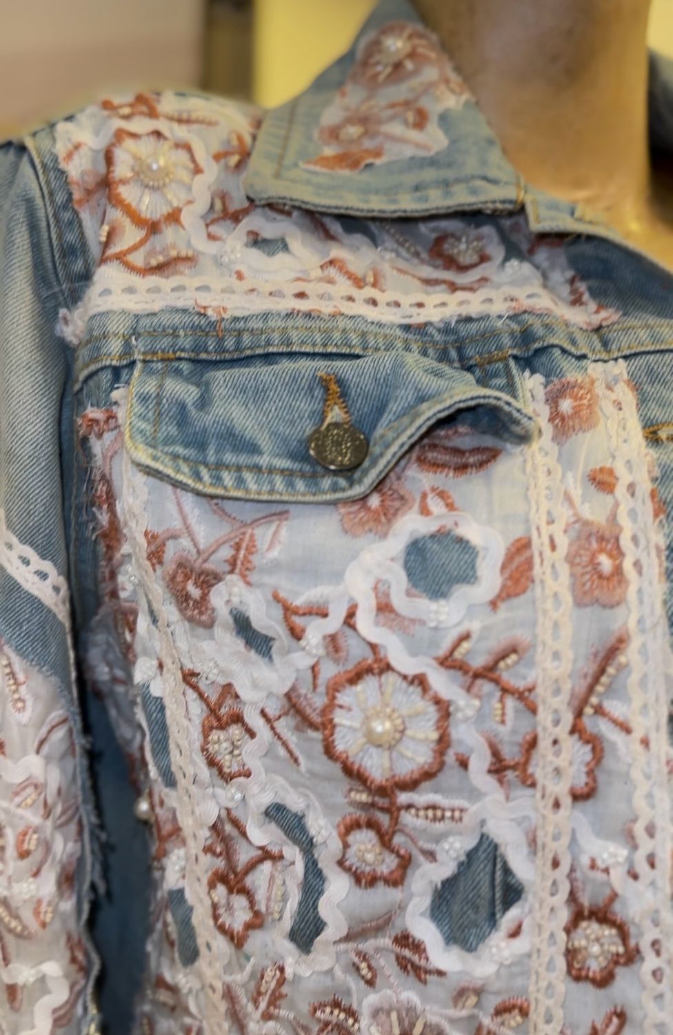 Fully Delicate Lace Beaded Denim Jacket