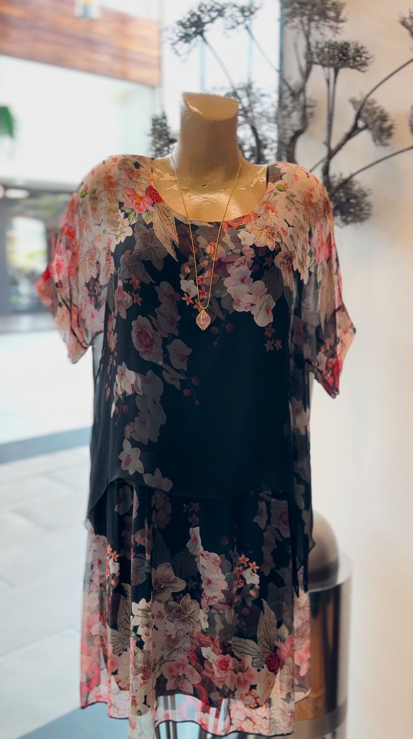 Silk Floral Layered Dress