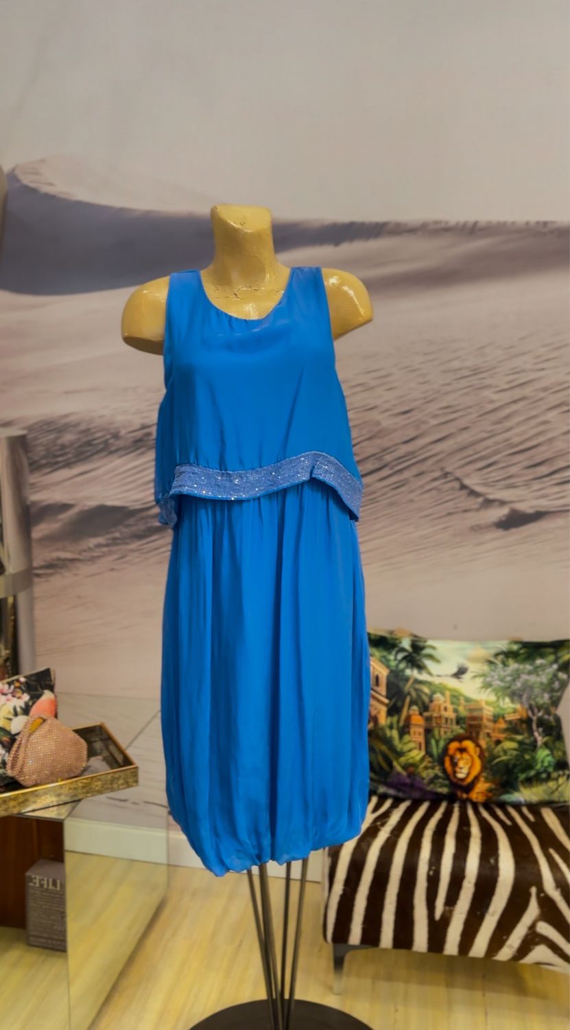 Cobalt Blue Silk Dress With Sequins
