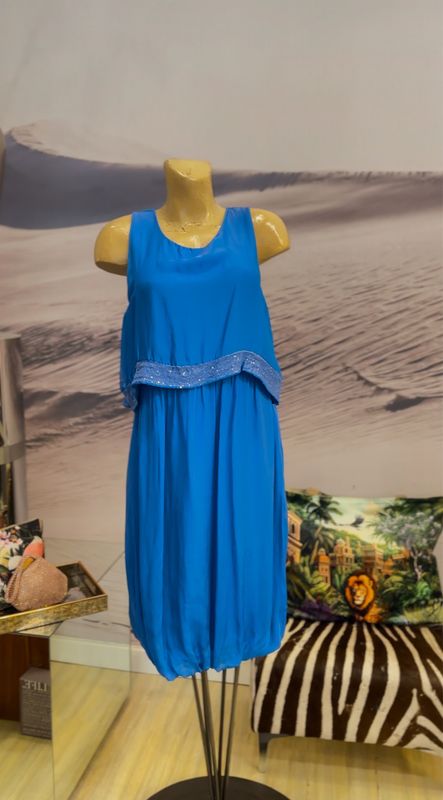 Cobalt Blue Silk Dress With Sequins